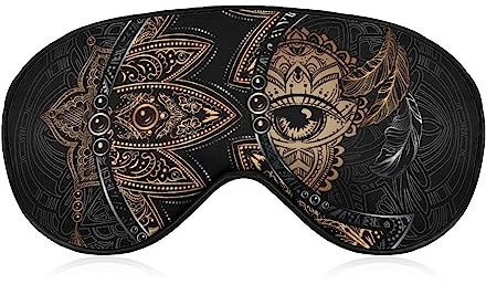Boho Mond und Sonne Mandala Tattoo Schlafmaske Augenabdeckung zum Schlafen Augenbinde mit verstellbarem Riemen blockiert leichtes Nacht-Reise-Nickerchen für Männer Frauen