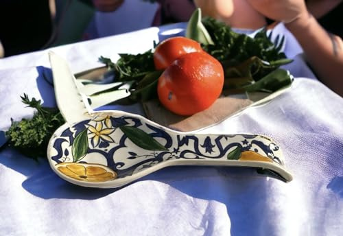 Schöpflöffel aus Keramik, Löffelhalter, Küchenzubehör, Mehrzweck-Küchenutensilien, mit Tiermotiv, 30 cm (Weiß/Zitronen-Sizilien)