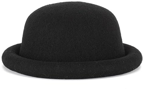 BAIMORE Women's Vintage Bowler Hat Solid Color Rolled Hem Wool Felt Bucket Hat