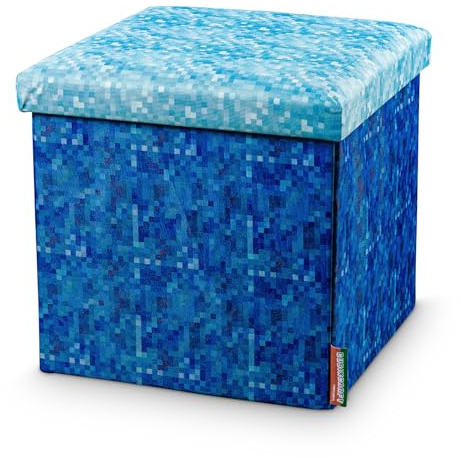 CUBIXCRAFT Pixeldesign Sitzwürfel Sitzhocker mit Stauraum, Faltbarer Hocker, Fußhocker, Falthocker, Sitzwürfel für Wohnzimmer, Kinderzimmer Pixelart (38 x 38 x 38 cm quellendes Wasser)…