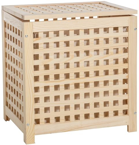 CLP Caja para La Ropa Sucia De Madera I Cesto para La Colada con Bolsa Extraible & Tapa Plegable I Mueble De Lavandería, Tamaño:L