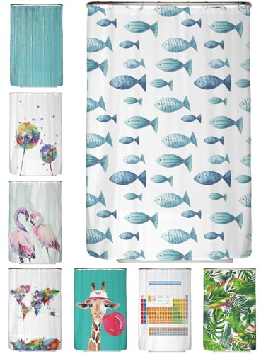 arteneur® Tenda da doccia antimuffa, 120 x 200 cm, materiale riciclato Öko-Tex Standard 100, orlo appesantito, opaca, impermeabile, lavabile, con 8 ganci, motivo: pesci blu