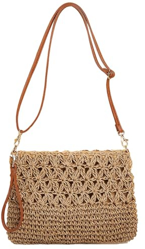YYW Straw Bag For Women Handmade Crossbody Bag With Zipper, Bohemian Purse
