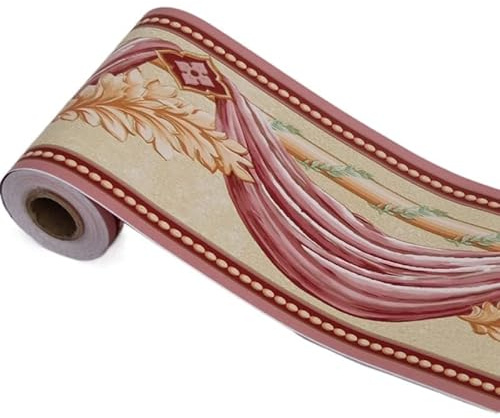 Cenefas De Papel Pintado 10 metros autoadhesivo borde de la pared decoración pegatina impermeable Floral Vintage PVC papel tapiz DIY decoración del hogar azulejo cintura línea pegatinas 885 ( Color :