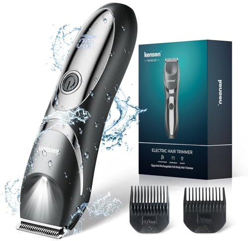 kensen Rasoio Elettrico Corpo Uomo IPX7 Impermeabile Rasoio Elettrico Barba Depilatore Corpo Uomo, Wet & Dry,Rasoio Capelli con pettine limite(3/6mm) & Luce LED per Testa, Torace, Ascelle, Gambe