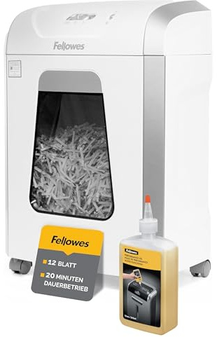 Fellowes Aktenvernichter 15C Premium Bundle mit Öl, Papierschredder, 15-Blatt-Partikelschnitt, Aktenvernichter P4, Schredder für Büro und Homeoffice, 15L Papierkorb, verarbeitet Kreditkarten, Weiß