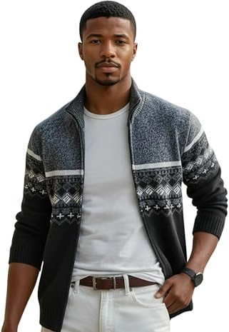MATINEE Mens Fleece Thermal Fleece Lined Sweater Cardigans (UK, Alpha, L, Regular, Regular, Blue Melange 2)