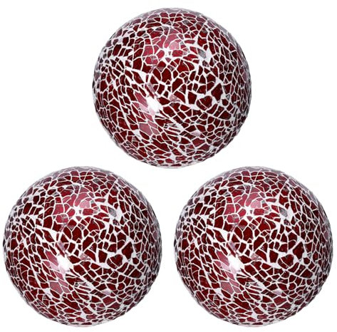 sourcing map 3 bolas de cristal decorativas de 8 cm, esferas de centro de mesa, esferas de mosaico de vidrio para decoración, cuencos, jarrones, mesa de comedor, fiesta, color rojo