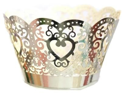 Cake Cases,Muffin Cases,Baking Cups 50pcs Heart Vine Lace Cupcake Wrapper Liner Baking Cup Paper Cake Cup Baking Birthday Wedding Party Supplies-Reflective Gold-50pcs (Color : Reflective Silver, Siz