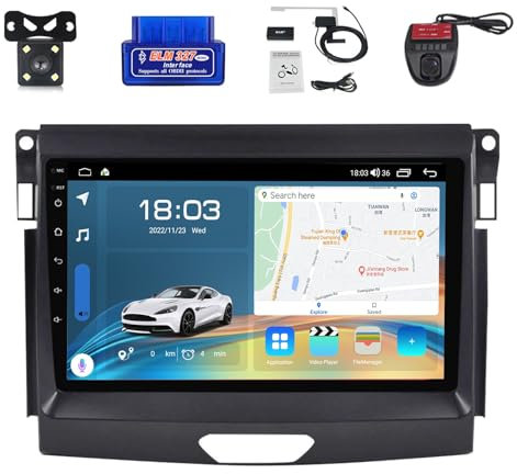 For Ford Ranger 2015-2022 Car Stereo 2 Din Wireless Carplay Android Auto 9“ Full IPS Touchsreen HD Live Rearview/BT 5.0/WIFI/4G SIM/DVR/GPS/SWC/OBD 2/FM AM Radio RDS DAB+DSP (Size : M150CP)