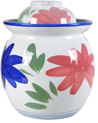 Large Pickle Jar Fermentation Jar, White Feather Pattern Fermentation Kit with Water Seal, Ceramic Jar with Lid Canning Jars [Energy Class A](7l)