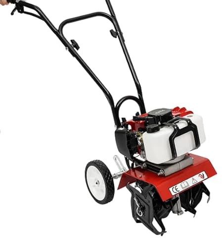 LUNICASHA Fresa da giardino a benzina, a 2 tempi, per coltivatore a gas, 3 – 10 cm, profondità di lavoro 35 cm, larghezza di lavoro 6500 – 7000 giri/min, 1900 W