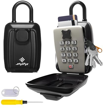 STYLIFYZ Portable Key Safe Outside, Padlock Box,12-Digit Combination Hangable Key Lock Box Outdoor & Indoor-Waterproof Key Safe With Shackle - Large Capacity Keysafe for Home School Garage & Office