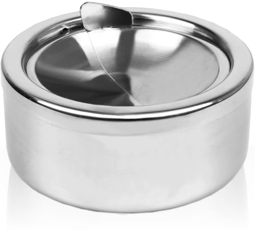 Aschenbecher Edelstahl mit Deckel Windaschenbecher Klappaschenbecher für Innenraum und Draußen (1 Stück)