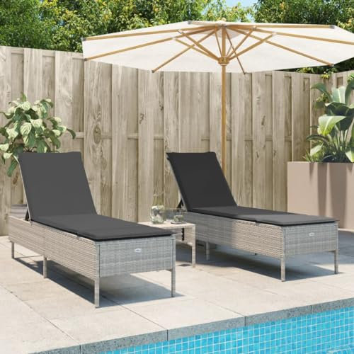 LAPOOH Sonnenliegen mit Auflagen 2 STK. Hellgrau Poly Rattan, Gartenliege, Liegestuhl, Sonnenstuhl, Sonneninsel Outdoor, Liegen, Gartenmöbel, Bäderliege, Relaxliege - 3261592