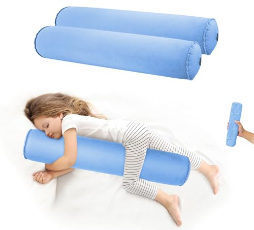 EULANT 2 Pièces Coussin Gonflable pour Dormeur Latéral, Léger Oreiller Long et Rond, Doux Traversin pour Le Corps, Oreiller de Soutien pour Voyage, 90 * 20cm, Gonflable et Compact
