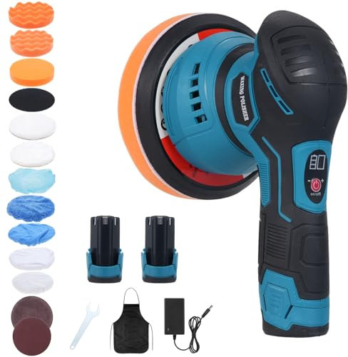 Shkalacar Lucidatrice Wireless per auto e barca, lucidatrice auto da 5/6 pollici con 2 batterie ricaricabili, 8 velocità variabili, 2800-5500 giri/min
