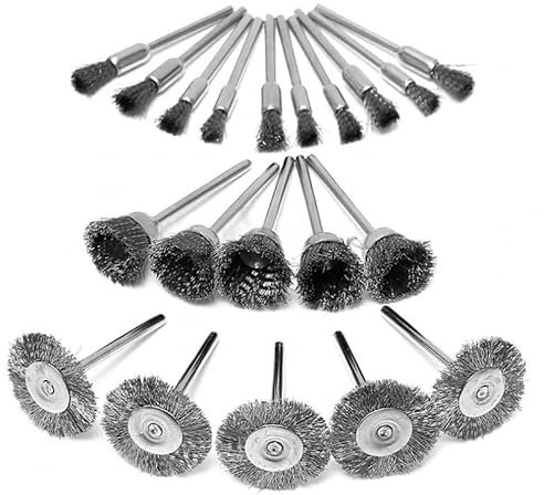 ChgImposs Juego de 20 cepillos de alambre de herramienta giratoria, vástago de 3 mm, juego de cepillos de alambre de acero, herramientas giratorias, mini taladro, cepillo de limpieza para desbarbado y