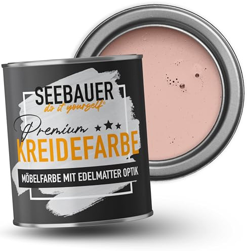 SEEBAUER diy Kreidefarbe für Möbel Hellrot 375ml für Innen (No. 323 Rose Hip) Möbelfarbe ohne Schleifen - Holzfarbe extra matt - Holzlack, Möbellack hohe Deckkraft