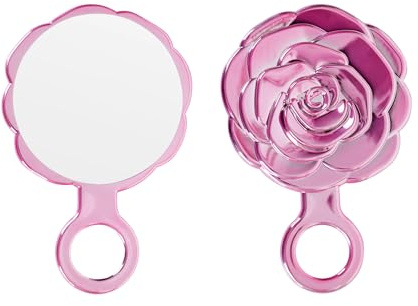 Funerom Runder Rosebud Kleiner Handspiegel Handspiegel mit Griff Großer Handspiegel (Galvanisiertes Rosa, 16,3 x 10,7 cm)