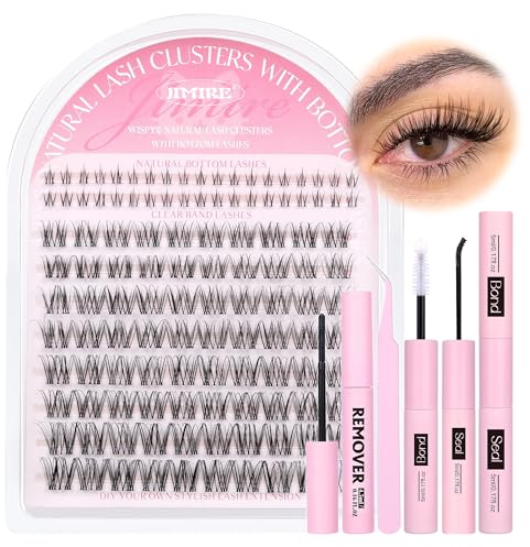 Cluster-Wimpern-Set für natürlichen Look, wuschelige 10-16MM Wimpern, individuelles Set mit unteren Wimpern, transparentes Band, Cluster-Wimpern, Wimpernkleber und Versiegelung, Entferner, Pinzette