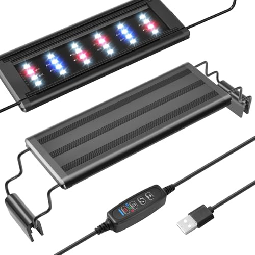 PYPABL Mini Illuminazione LED per Acquario USB, Lampada a Spettro Completo, Supporti Estensibili, Regolabile con Controller Esterno, per Acquari Dolci (21-33 cm)
