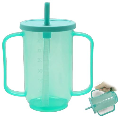 EujRcf Adult Straw Cup, Spill-Proof Sippy Cups with Straw and Lid | Liquid Feeding Cup for Bedridden Patients, Two Handled Mug, for Adult, Disabled, Hospital, Convalescent Care