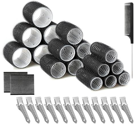 AiQInu 33 Pièces Bigoudis Cheveux, Comprenant 18 Bigoudis Magiques Et 12 Pinces Métalliques 2 coussinets magiques pour cheveux 1 peigne, Gros Cheveux Pour Les Femmes Et DIY Enfants