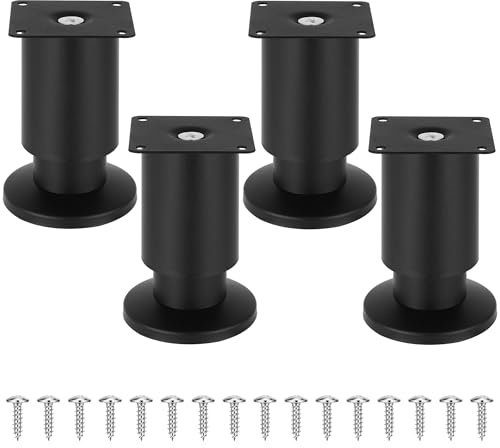 Torven Set om 4 möbelfötter i rostfritt stål (250 kg last), möbelfötter justerbara – som skåpfötter, sofffötter, badrumsmöbelfötter, sängfötter och bordsben (svart, 10 cm)