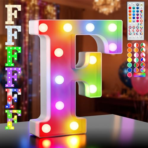 Ledido Leuchtbuchstaben mit 35 Farbwechseln, LED-Leuchten für Geburtstagsdekoration, Geschenke, LED-Buchstabenlichter für Hochzeitstag, Zuhause, Schlafzimmer, Party-Dekoration, Buchstabe F