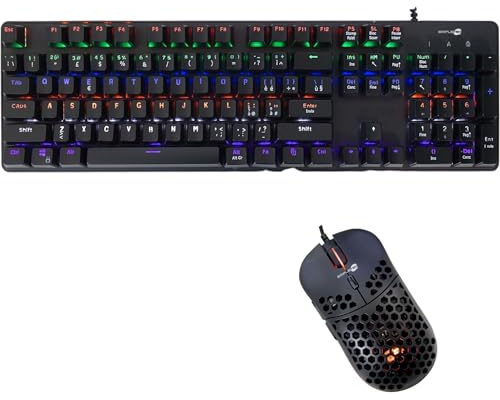 SIMPLETEK - Kit Gaming Mouse & Tastiera Meccanica RGB | QWERTY Layout Italiano Switch Blue/Red Anti-Ghosting | Mouse Ultraleggero 10000 DPI