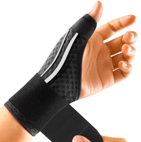 FREETOO Stable et Libre Attelle de Pouce pour Main Droite pour Tendinite, Arthrose, Canal Carpien Rhizarthrose, Pouce à Ressaut, Orthèse Pouce pour Fracture, Luxation pour Homme & Femme (Blanc/Noir M)