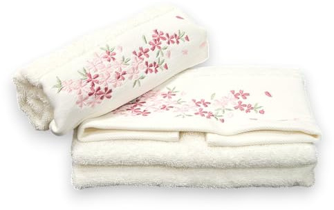 Vico Casa® Set asciugamani bagno 1+1 Asciugamano viso 55x100cm, asciugamano bidet ospite 40x60cm / In 100% cotone, certificato OEKO-TEX/JULIANNA BIANCO con disegno floreale