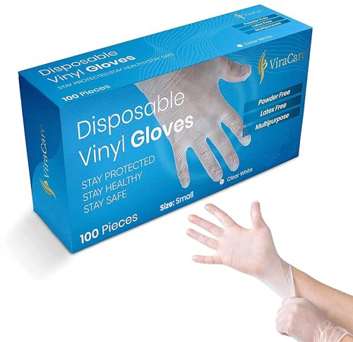 100 x Disposable Gloves | Vinyl Gloves Disposable | Latex free gloves | Powder Free Gloves | Strong And Non-Sterile | (1 Pack of 100, Small)