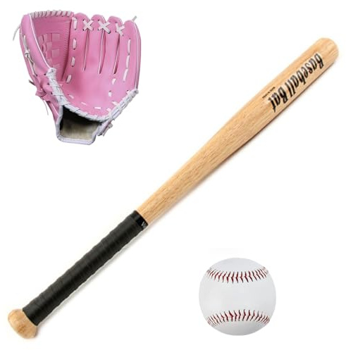 25 tums basebollträ med handske och bollset, 3-delad softbollset kit för barn ungdomar utomhusträning, nybörjare