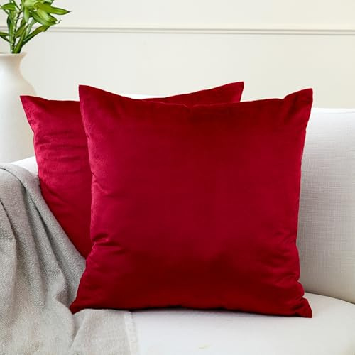 Encasa XO sammetskudde, soffkudde utan fyllning 45 x 45 cm | Röd, noppningresistent och skrynkelfri | Osynlig dragkedja | Lättskött och färgfast | kvadrat | set om 2