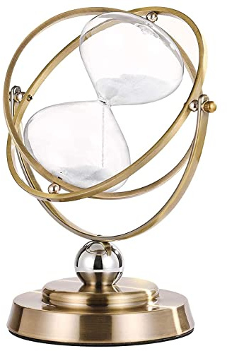 Brass Hourglass 60 Minute Sand Clock Timer:720° Rotating Antique White Sand Watch 60 Min,Antiguo Reloj De Arena 1 Hora,Large Metal One Hour Glass Sandglass for Office Desk Home Wedding Gift Decorative
