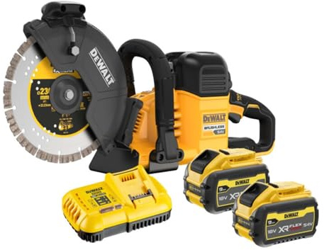 STANLEY BLACK DECKER - DEWALT Cortadora de hormigón sin escobillas XR FLEXVOLT 54V Ø230mm con 2 baterías 54V/18V Li-Ion 9Ah