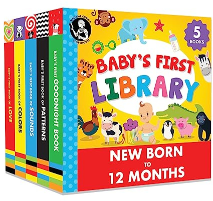Madame Curie’s Baby's First Library Set of 5 | Baby Toys, for 0-3-6 Months, 0 to 1 Year Old, Toddler Board Books | Baby Shower, Birthday Gift Ideas for Newborn Girl & Boy, Infant Toys