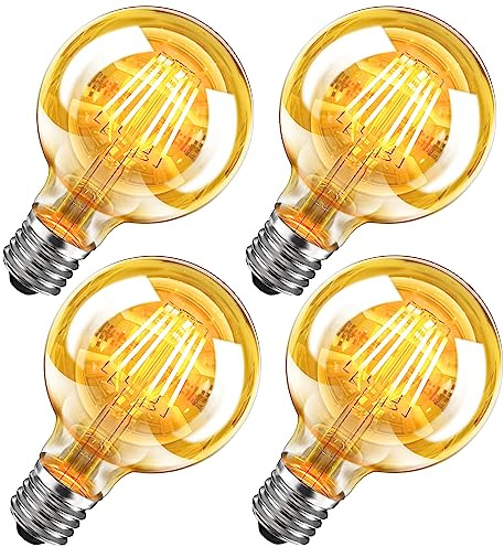WEDNA Edison Vintage Glühbirne E27, 6W Dimmbar G80 LED Lampe, Retro Antike Birne, 2700K Warmweiß, 700lm, Bernstein Glas, Dekorative LED Leuchtmittel und Retro Beleuchtung - 4er Pack