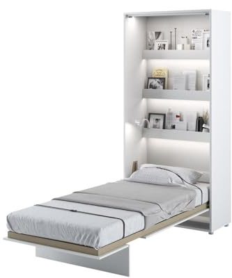 Homlando Lenart Schrankbett Bed Concept BC03 90x200 cm - Vertikal Schrankklappbett - Schrank mit integriertem Klappbett - Wandbett mit Lattenrost - Murphy Bed (Weiß Matt)