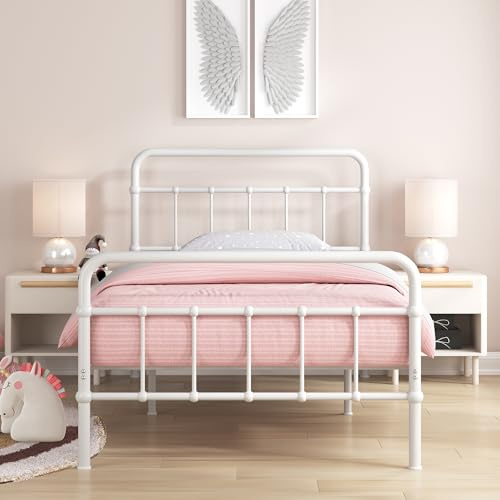 Zinus 90x200 cm Metall-Plattformbett Florence mit Kopf- und Fußteil aus Spindeln, Lattenrost aus Stahl, Matratzenauflage, einfache Montage, Schwarz