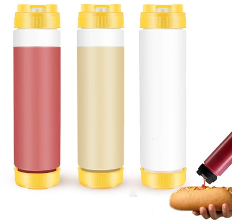 Tagtight 3 Pcs Doppelkopf Quetschflaschen 16-Unzen, Nachfüllbare Saucenflasche, ölflasche Plastik Squeeze Flaschen, Spenderflasche für Saucen, Ketchup, Sauerrahm, Sirupspender für Restaurants