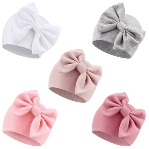 DRESHOW Sombreros para Bebés Recién Nacidos Sombrero de Hospital Gorro Gorros con Lazo para Bebés de 0 a 6 meses