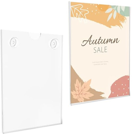 Lot de 4 Porte-Affiche A4 Mural en Acrylique avec Ventouses Supports d'affichage pour Bureau Maison Restaurant 29,7x21cm