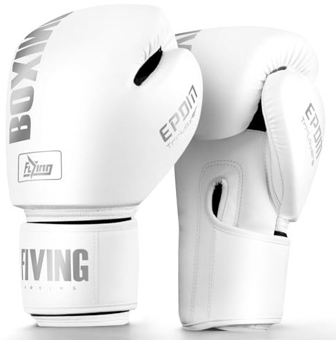 Boxningshandskar för kvinnor och män, boxningsträningshandskar, lämpliga för boxning, kickboxning, blandade kampsporter, Thailändsk, MMA, kampträning (vit grå, 40 ml)