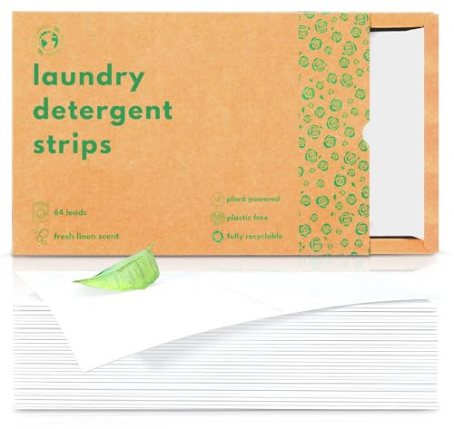Eco Origin Laundry Detergent Sheet Strips | Ultra-Concentrated Eco-Friendly Non Liquid Laundry Sheets | Fresh Linen Scent Machine Hand Washing | Plant Based Stain Remover Non Washing Liquid | 64 Loads