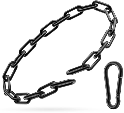 Gate Chain Lock, 23.6 Inch 304 Stainless Steel Chain Fence Gate Latch with Carabiner, Outdoor Hardware Lock Chain for Yards, Pet Cages, Horse Goat Dog Stall Barn and Fence Gates (Black Dia 4mm-1Pc)