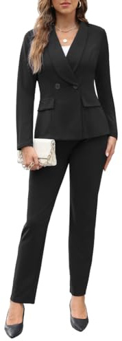 2 Piece Pant Suits for Women Dressy Casual Business Suit Sets Open Front Blazer Jackets and Pencil Pant Suits Black M