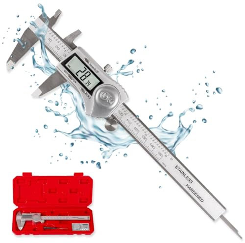 WALTER Schieblehre Digital, Messschieber Analog, Schieblehre, Messlehre, inkl. Knopfbatterie 3V, Edelstahl, spritzwasserfest, IP54 zertifiziert, LCD Display, Messbereich 0-150mm, inkl. Feineinstellrad